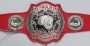 Custom championship belt with red leather strap and silver eagle crest