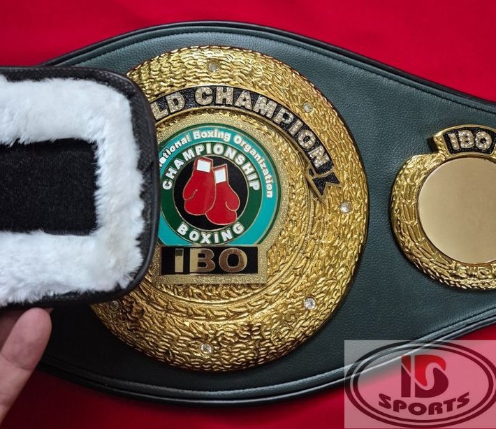 IBO Ibrahim Sports - 2 IBO World Championship belt replica, close-up of center plate