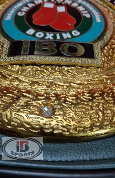 IBO Ibrahim Sports - 6 IBO World Championship belt replica, full-length view