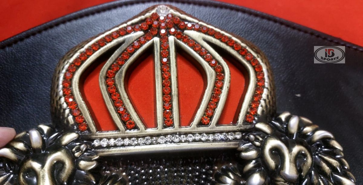 8 WBA Super Burned Lion championship belt replica on display stand