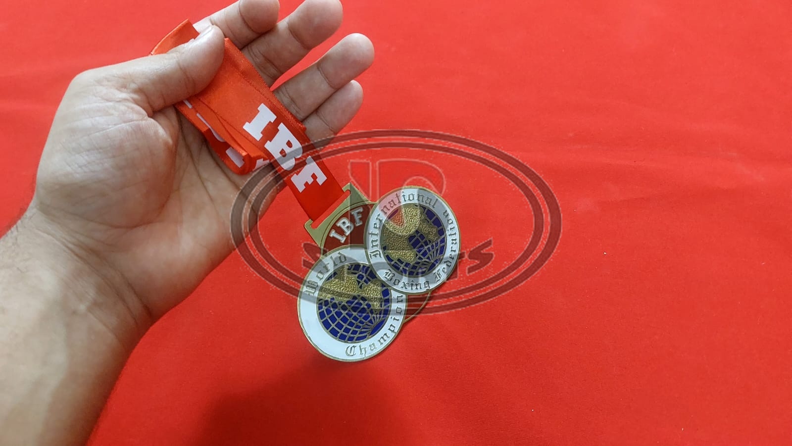 IBF custom brass medal, additional view