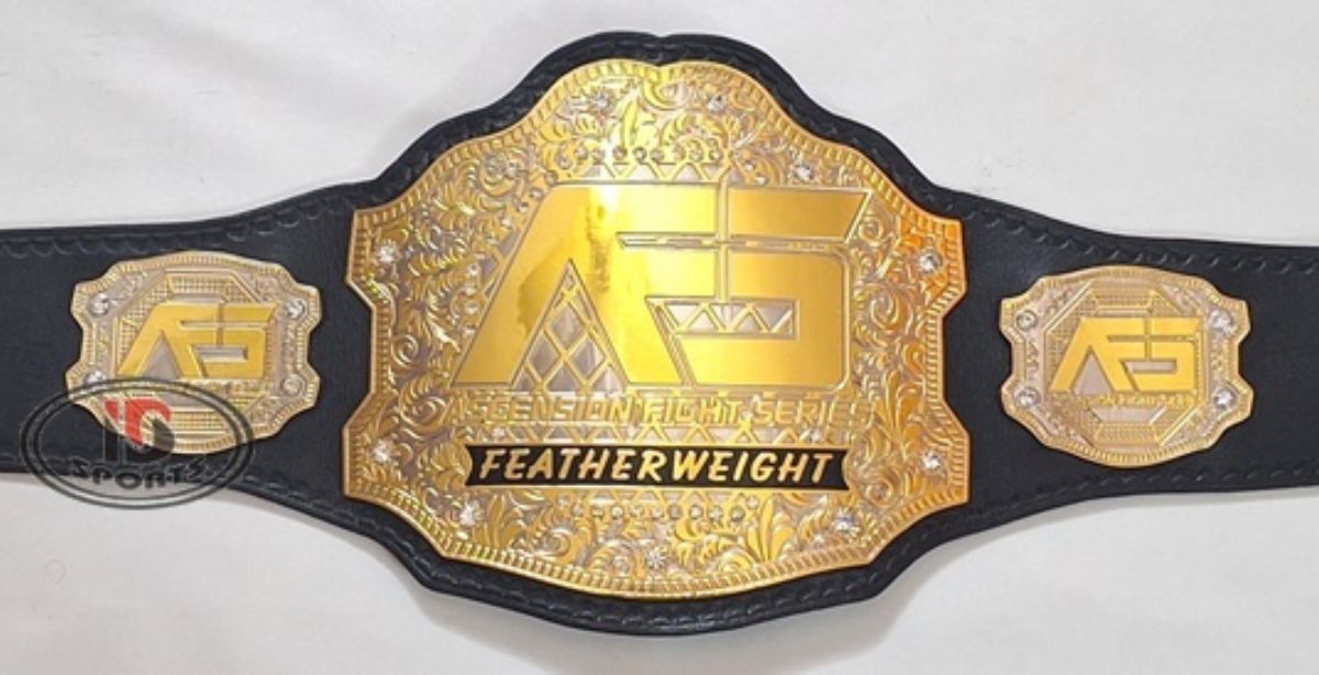 Custom championship belt with gold-plated plates and black leather strap