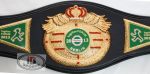 Custom Boxing Championship Belt Design 13 - black leather strap with a gold crown and wings medallion with a hexagonal center emblem