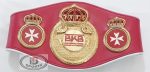 Custom Boxing Championship Belt Design 7 - red leather with white trim strap with a gold crown medallion with a cross emblem center