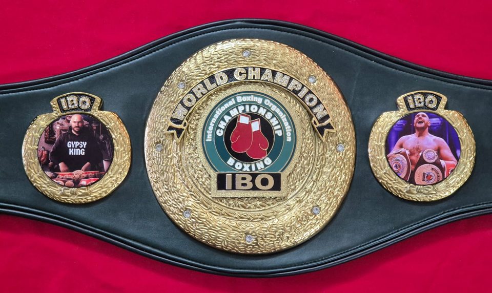 Custom replica championship belt with a customer's name engraved on the nameplate