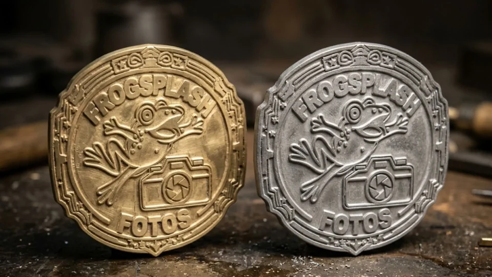A brass belt plate and a zinc belt plate side by side, edge view