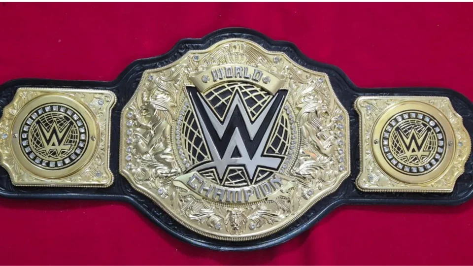 Adult size WWE style replica championship belt with a leather strap